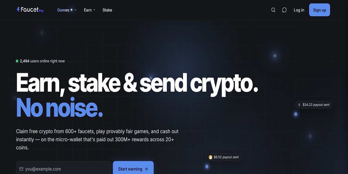 FaucetPay — Earn, stake &amp; send crypto. No noise.